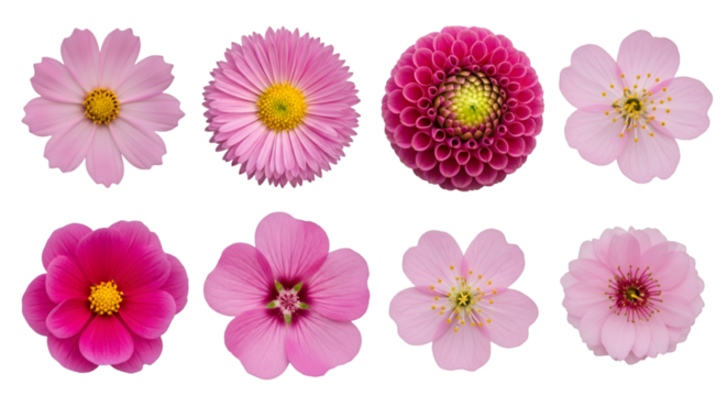 Assortment of Pink Flowers on Black Background Keywords: pink flowers, floral, assortment