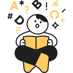 Child Reading Book Surrounded by Alphabet and Symbols Education Learning Knowledge Childhood Imagination Curiosity Studying Illustration