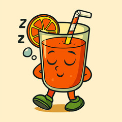 Cartoon orange juice glass character taking a cheerful nap