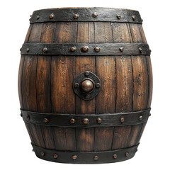 Fototapeta premium Wooden oak barrel isolated on transparent or white background, png