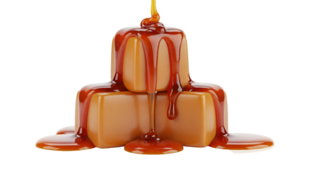 Caramel candies with dripping caramel sauce candy sweet