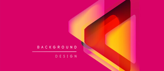 Abstract geometric design. Bright pink backdrop features layered orange squares creating dynamic visual effect. Text reads background design.
