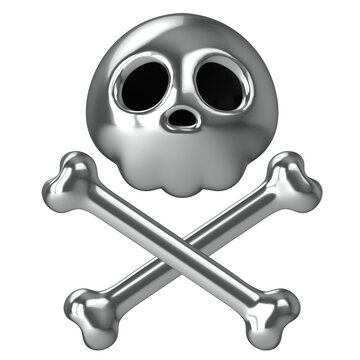 3D Metallic silver skull isolated on transparent background.	