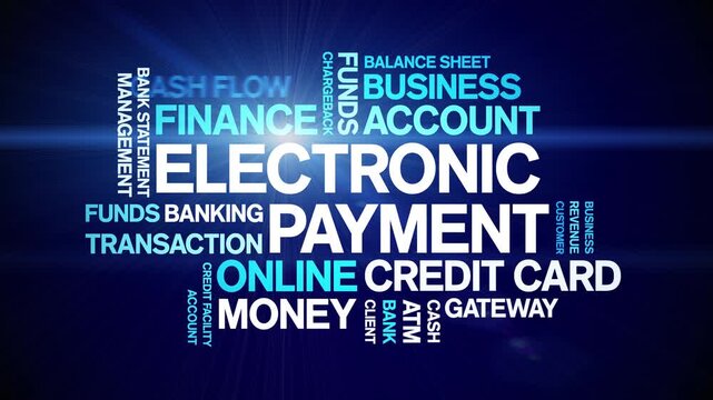 Electronic Payment animated word cloud-text design animation tag kinetic typography seamless loop.