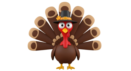 Cartoon Turkey Wearing Pilgrim Hat For Thanksgiving