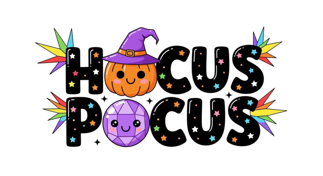 Hocus Pocus Halloween design with pumpkin and crystal ball, perfect for festive decorations, gifts, and seasonal events