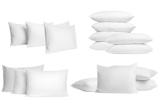 collection of soft white pillows creating a cozy and inviting atmosphere, ideal for comfortable relaxation and peaceful rest in bedroom settings