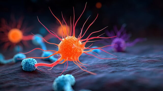 Orange nerve neuron cell fiber axon synapse inflammation illustration showing depression diabetes risk linked to metabolic