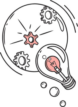 Illustration of a lightbulb with gears inside a circle, representing innovation and ideas together