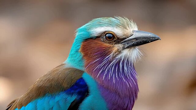 Exotic Lilac Breasted Roller Birds Vibrant Plumage Detailed Close Up.