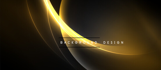 Dark background features golden curved lines. Elegant design suggests luxury, modernity, sophistication. Minimalist aesthetic creates dramatic visual impact.