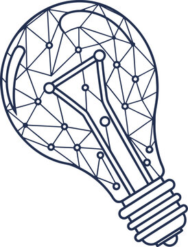 Stylized lightbulb with geometric pattern and connecting nodes design in a simple outline style