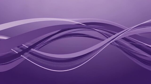 An elegant abstract animation featuring smooth, flowing wave-like lines in various complementary shades of purple and lavender. The stylized ribbons and subtle linear textures gently undulate and inte