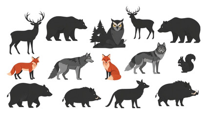Diverse Collection of Woodland Wildlife Silhouettes and Illustrations Capturing the Essence of Forest Animals