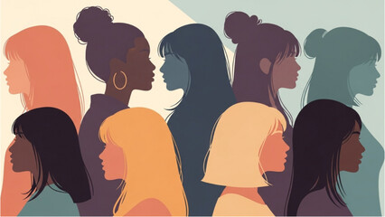 Diverse group of women in silhouette, celebrating unity and strength