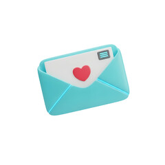 Isolated 3D Teal Envelope with Red Heart Message Icon