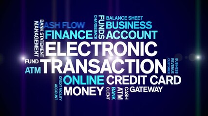 Electronic Transaction animated word cloud-text design animation tag kinetic typography seamless loop.