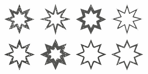 Fototapeta premium Grunge style starburst shapes with distressed textures on a white background