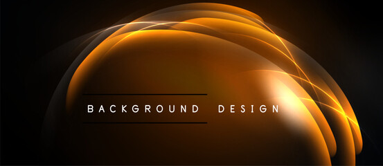 Abstract orange lines form dynamic wave pattern. Dark background emphasizes glowing curves, text reads background design.