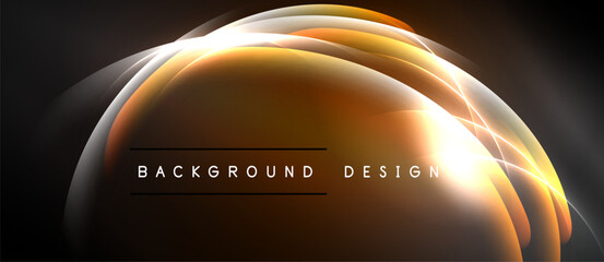 Abstract golden lines form curved shapes over dark background. Text reads background design. Bright glow emanates from center.