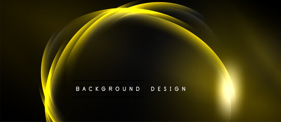 Abstract golden layers create dynamic flow. Dark background emphasizes bright curves, modern design element. Simple text reads background design.