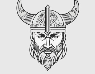 modern tribal tattoo viking warrior, abstract line art, minimalist contour. Vector