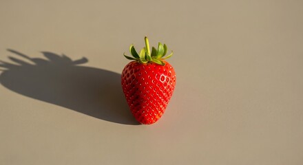 Vibrant Single Red Strawberry with Green Stem and Shadow