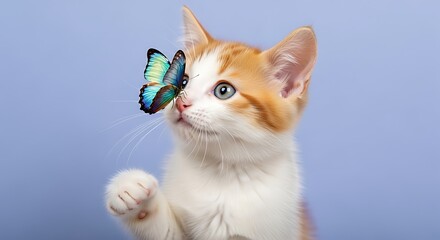 Adorable Kitten with Blue Butterfly on Nose