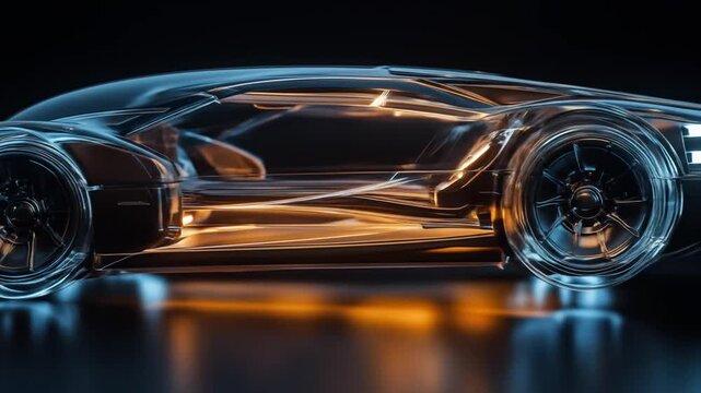 Futuristic Transparent Cars Evolving, Advanced Tech, Design, Glowing Lights, Sleek, Reflective,