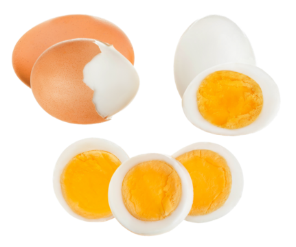 studio shot of assortment of boiled eggs offering natural, healthy food choices, ideal for nutritional content, freshness, and balanced meal planning publications