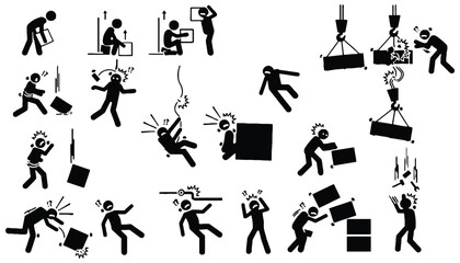 Obraz premium Illustration of workplace accidents and safety hazard stick figures