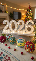 Fototapeta premium Festive 2026 New Year Celebration with Ornaments 
