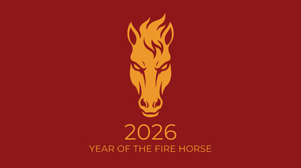 Chinese New Year 2026 Greeting Card Template. Fire Horse Zodiac Emblem