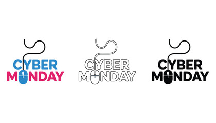 Three cyber monday logos in different styles on a white background