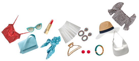 chic fashion assortment featuring trendy apparel, stylish accessories, and elegant beauty enhancements, perfect for inspiring contemporary expression and upscale lifestyle trends