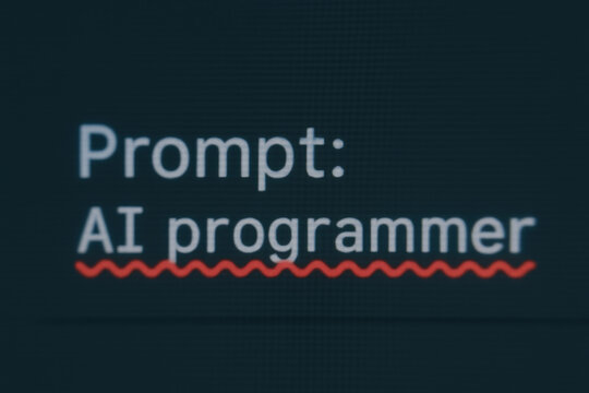 Prompt ai programmer focused text on dark screen underlined error