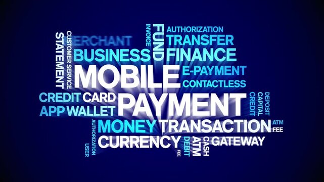 Mobile Payment animated word cloud-text design animation tag kinetic typography seamless loop.