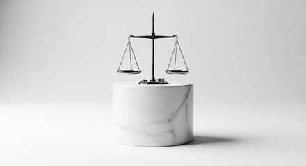 Elegant scales of justice on marble pedestal for law firm branding or legal website design with modern minimalist aesthetic perfect for legal services promotion