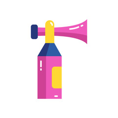 Illustration of a pink party horn with yellow and blue accents.
