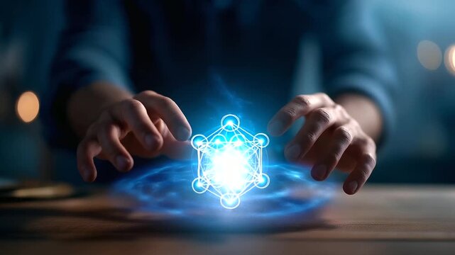 Hands tracing sacred geometry patterns face not visible metatron's cube spiritual symbols geometric meditation sacred art mystical patterns flower of life esoteric