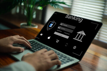 user logging into a secure online banking system on a laptop, representing digital finance, cybersecurity, data protection, secure transactions, and modern financial technology a trusted environment.