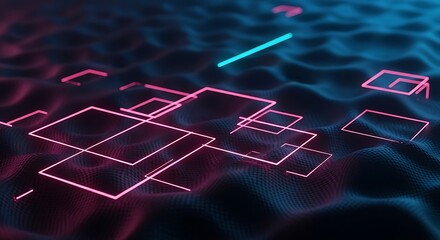 Futuristic neon grid layout with an abstract background and pink lines