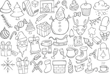 Christmas Related Doodle vector set. Drawing sketch illustration hand drawn line eps10