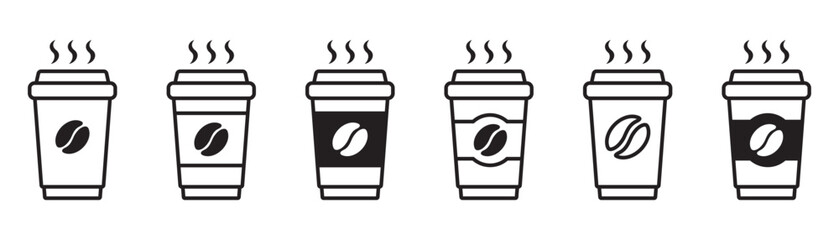 Paper Coffee Cup Line Icons – Minimal To-Go Drink Symbols in Clean Outline Style