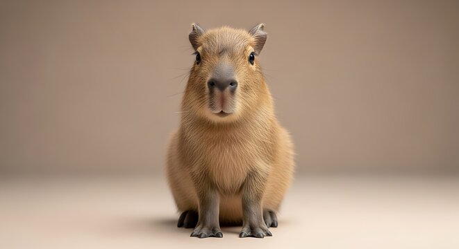 Adorable Capybara Posing, Frontal View