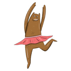 Whimsical Hand-Drawn Bear Dancing Ballet in a Pink Tutu