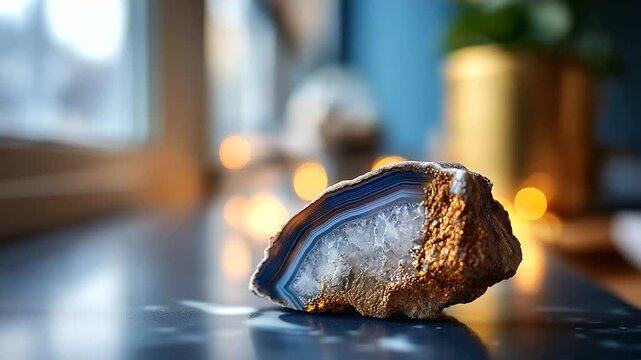 Close up of banded agate cross section no people visible mineral slice crystal structure natural pattern geological beauty stone macro earth formation translucent layers