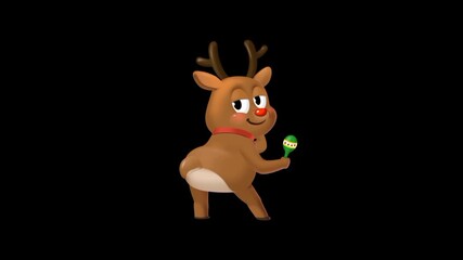 Cute deer dancing animation 3d. Reindeer cartoon dance in winter festive for christmas holiday animated - Powered by Adobe