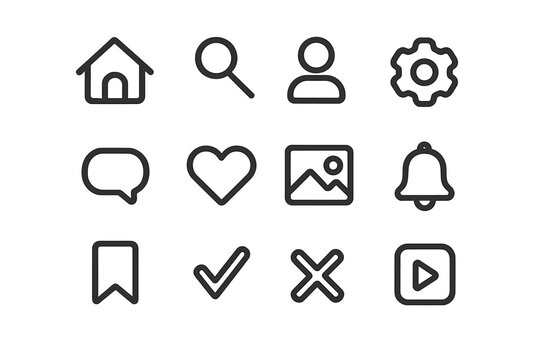 Minimalist set of essential outline icons for modern web and mobile application user interfaces