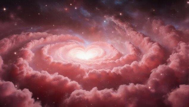 Cosmic Nebula Swirls with Stars and Galaxies.